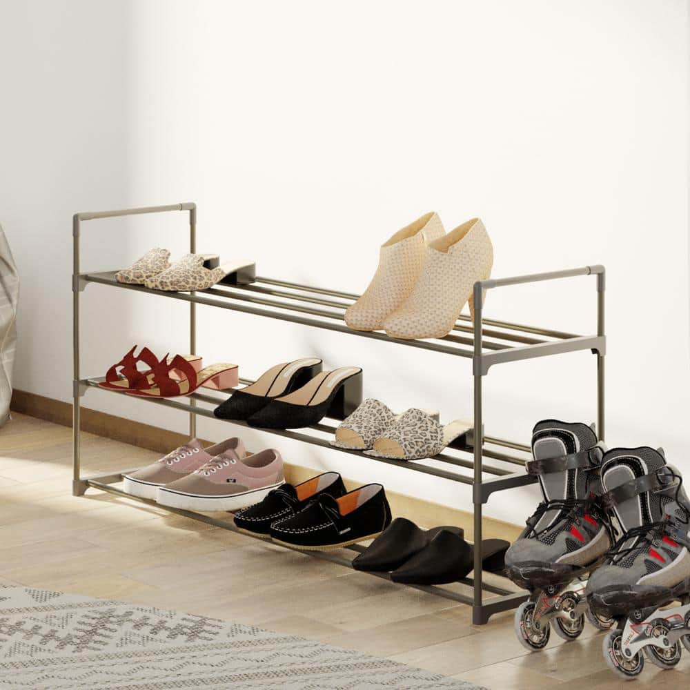 21.2 H 15-Pair 3-Tier Gray Plastic Shoe Rack