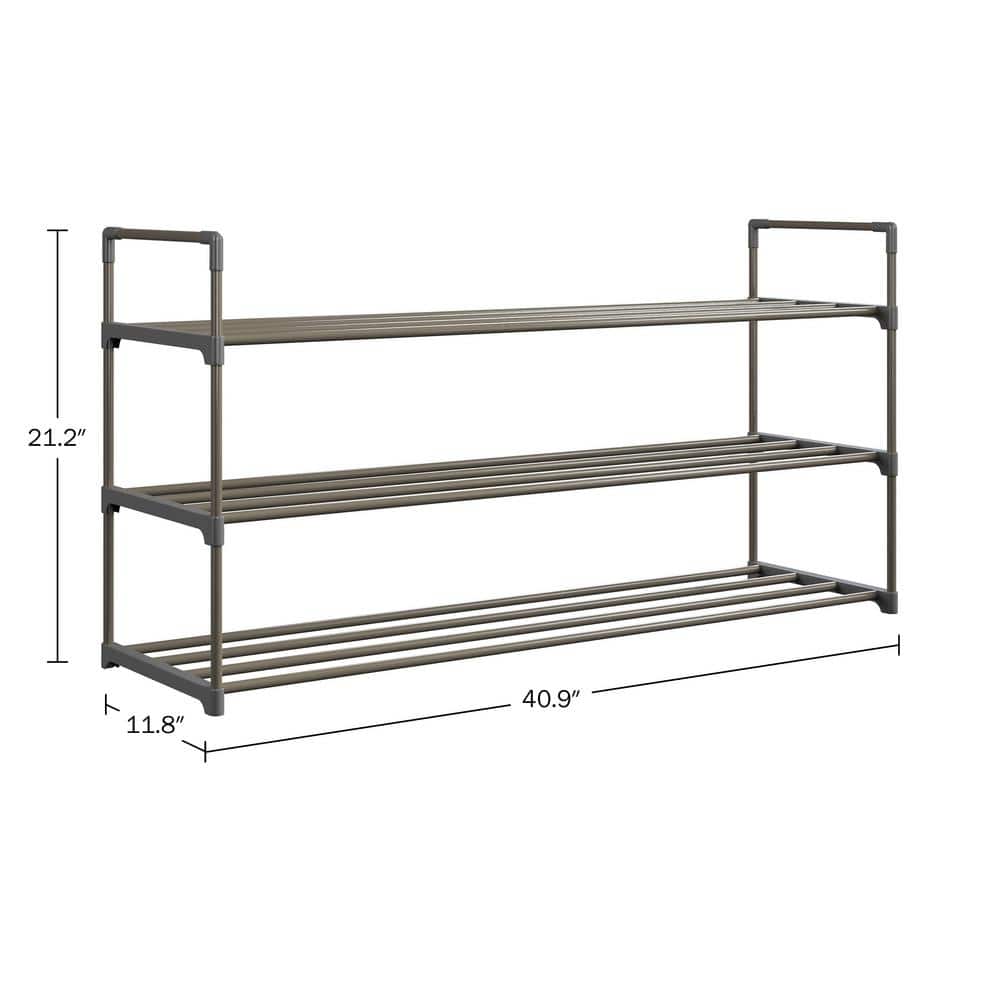 21.2 H 15-Pair 3-Tier Gray Plastic Shoe Rack