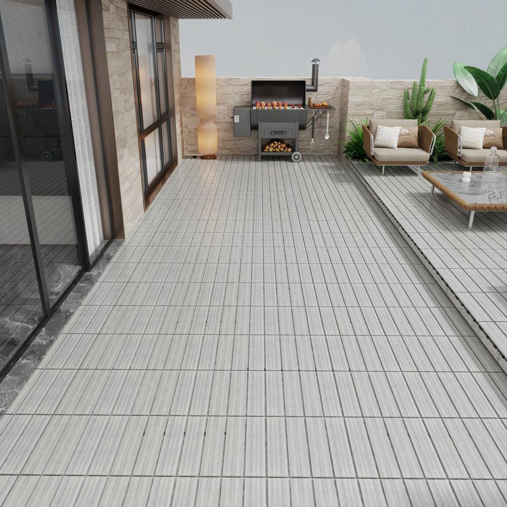 Tidoin Outdoor 1 ft. x 1 ft. Composite Deck Tile in Light Gray(22 Per Box)