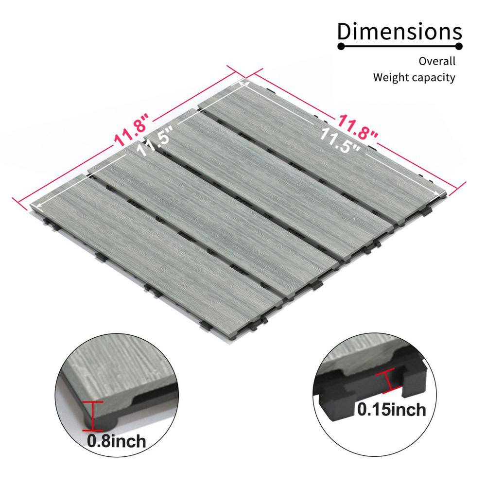 Tidoin Outdoor 1 ft. x 1 ft. Composite Deck Tile in Light Gray(22 Per Box)