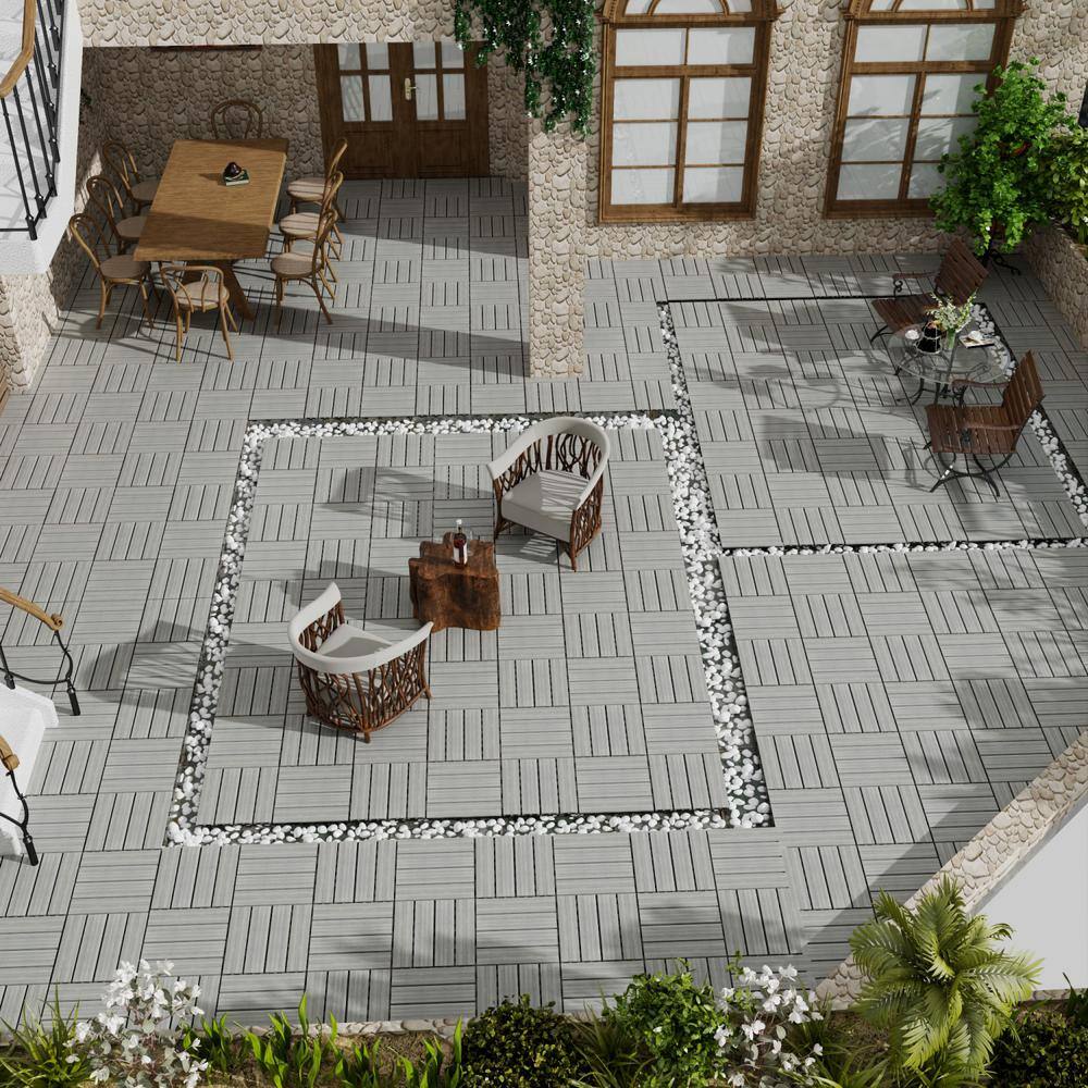 Tidoin Outdoor 1 ft. x 1 ft. Composite Deck Tile in Light Gray(11 Per Box)