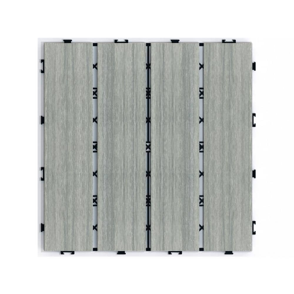 Tidoin Outdoor 1 ft. x 1 ft. Composite Deck Tile in Light Gray(11 Per Box)