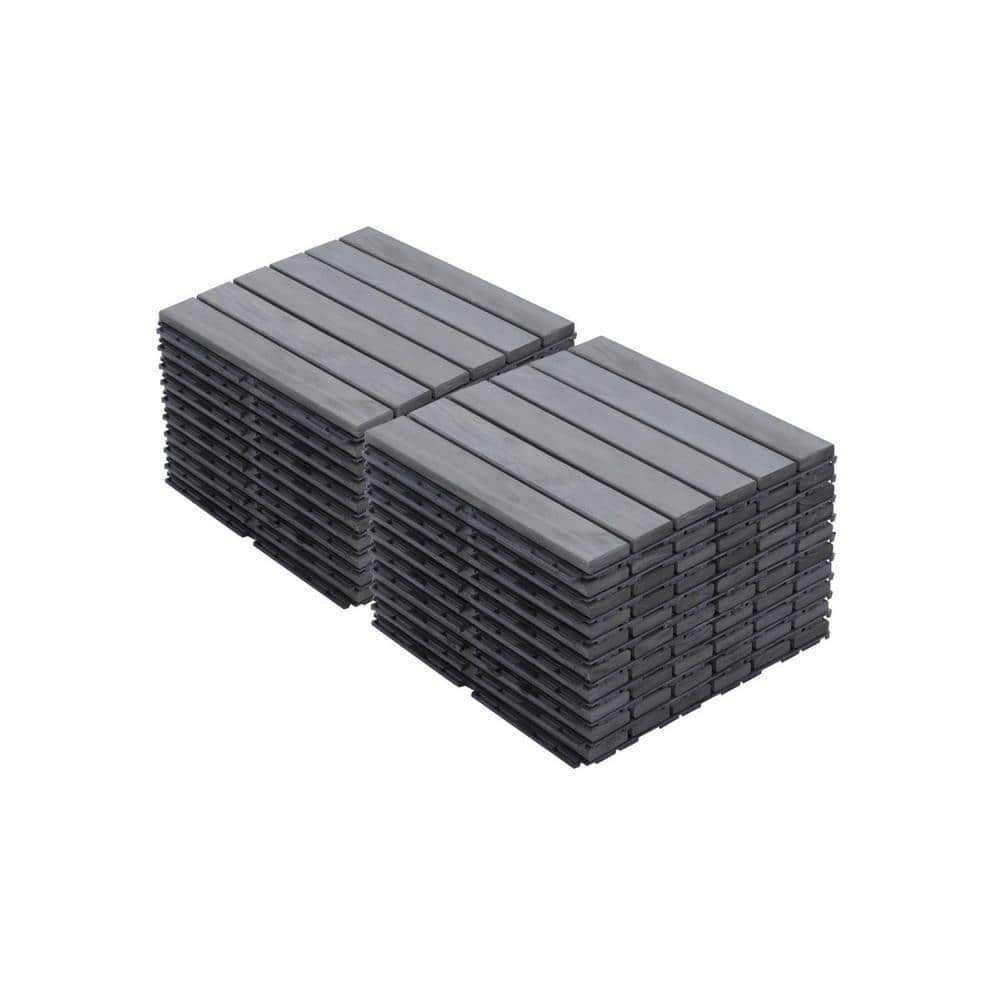 Tidoin Outdoor 1 ft. x 1 ft. Acacia Wood Deck Tile in Light Gray(20 Per Box)