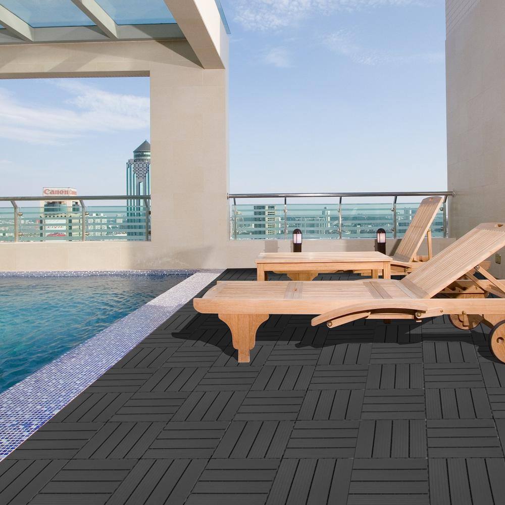 Tidoin Outdoor 1 ft. x 1 ft. Composite Interlocking Tile Deck Tile in Light Gray(44 Per Box)