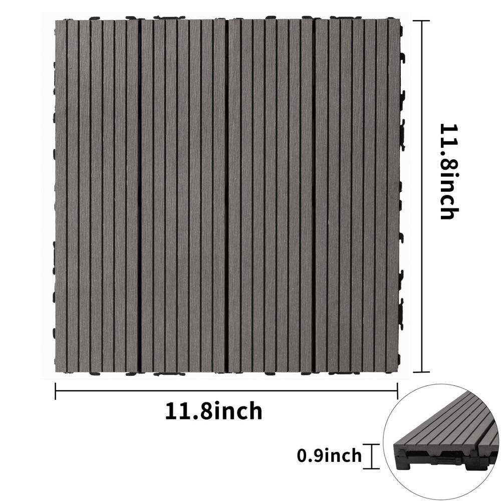 Tidoin Outdoor 1 ft. x 1 ft. Composite Interlocking Tile Deck Tile in Light Gray(20 Per Box)