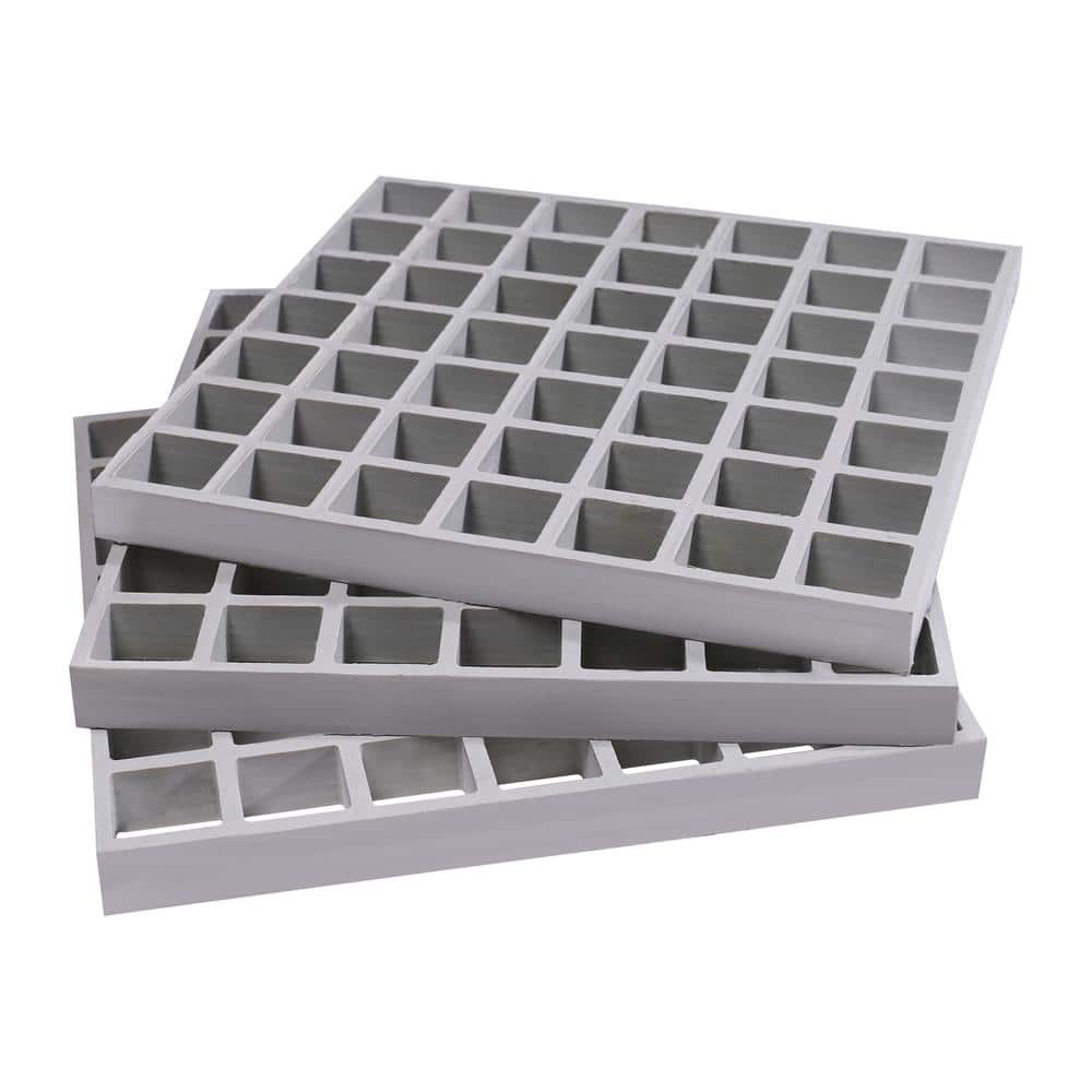 Wellco Fiberglass Molded Grating Composite for Floors Outdoor Drain Cover, 1.5 x 1.5 x 1 in., 10.6 x 10.6 in., Gray, Gritted