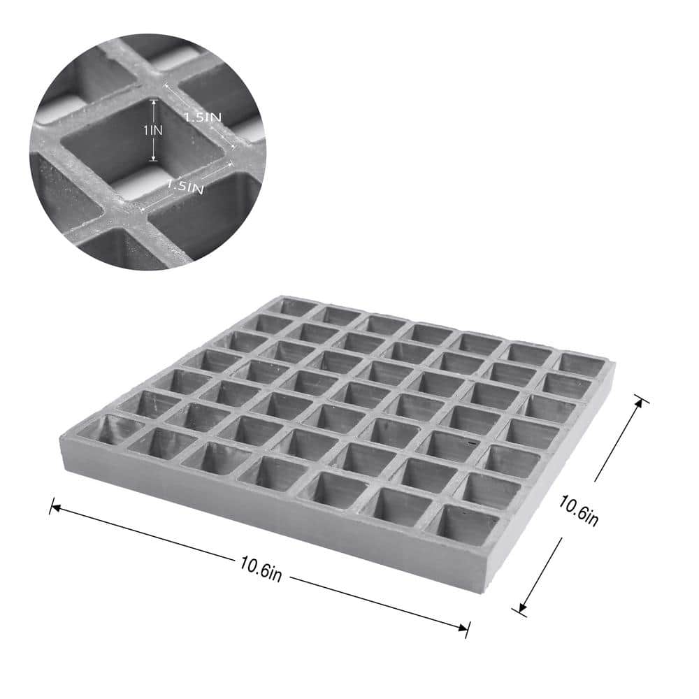 Wellco 10.6 in. x 10.6 in. x 1 in. Gray Fiberglass Molded Grating, Paver,1.5 in. x 1.5 in. x 1 in. (4-Pack)