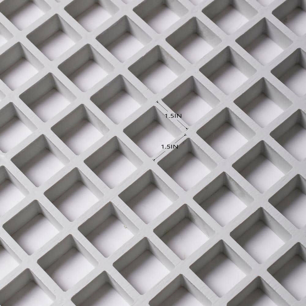 Wellco Fiberglass Molded Grating Composite for Floors Outdoor Drain Cover Deck Tile, 1.5x1.5x1in, 2x4ft, Gray, Gritted