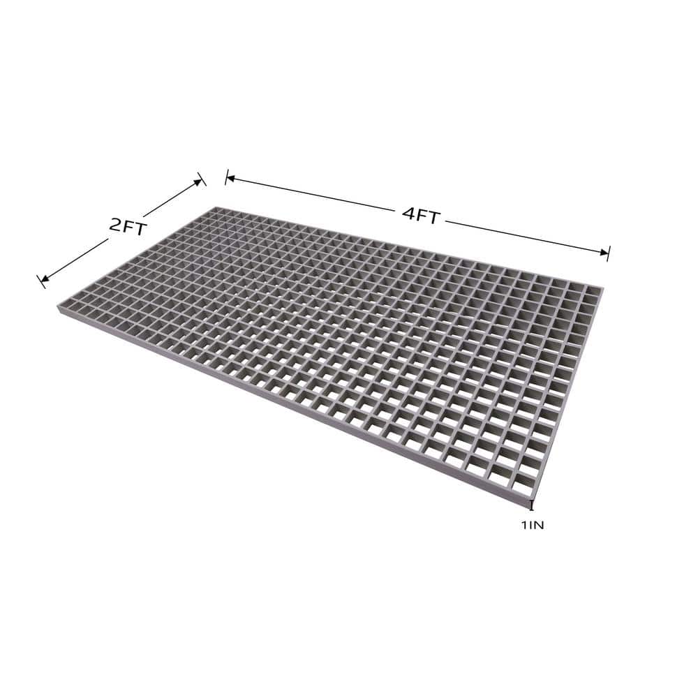 Wellco Fiberglass Molded Grating Composite for Floors Outdoor Drain Cover Deck Tile, 1.5x1.5x1in, 2x4ft, Gray, Gritted