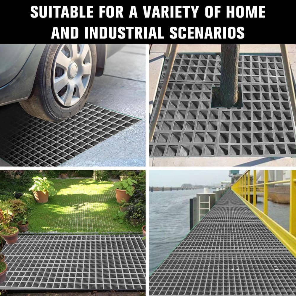 Wellco 2 ft. x 4 ft. x 1 in. Fiberglass Molded Grating, 1.5 in. x 1.5 in. x 1 in., Resin Paver,Gray
