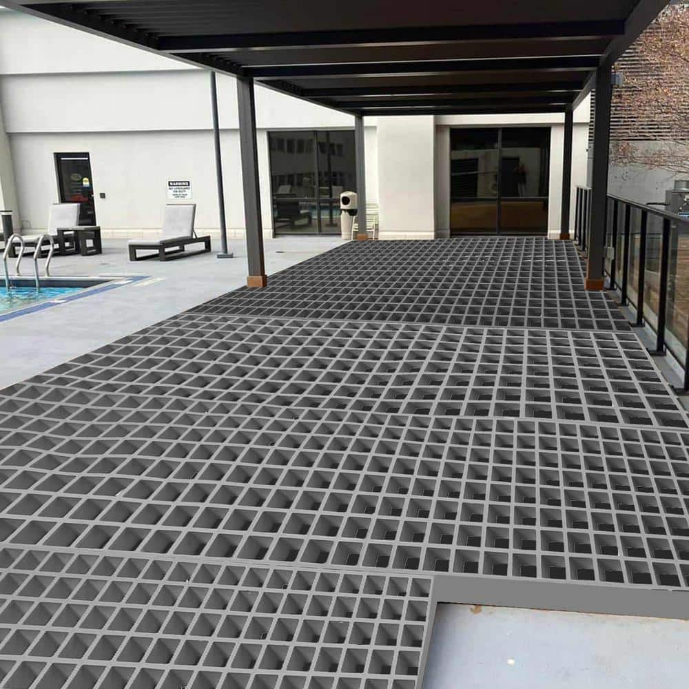 Wellco 2 ft. x 4 ft. x 1 in. Fiberglass Molded Grating, 1.5 in. x 1.5 in. x 1 in., Resin Paver,Gray