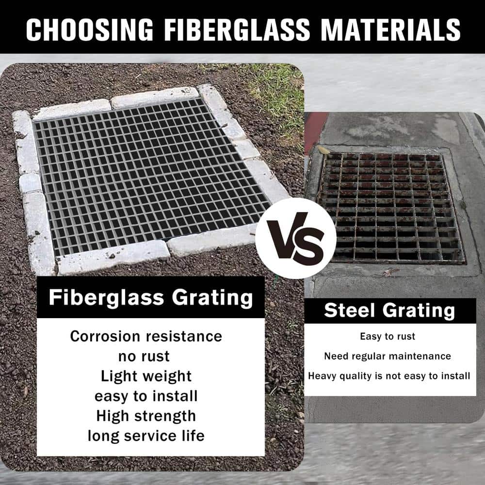 Wellco 2 ft. x4 ft. x1 in.Fiberglass Molded Grating Composite for Floors Outdoor Drain Cover,Paver,1.5 x1.5 x1in, Gray, Gritted