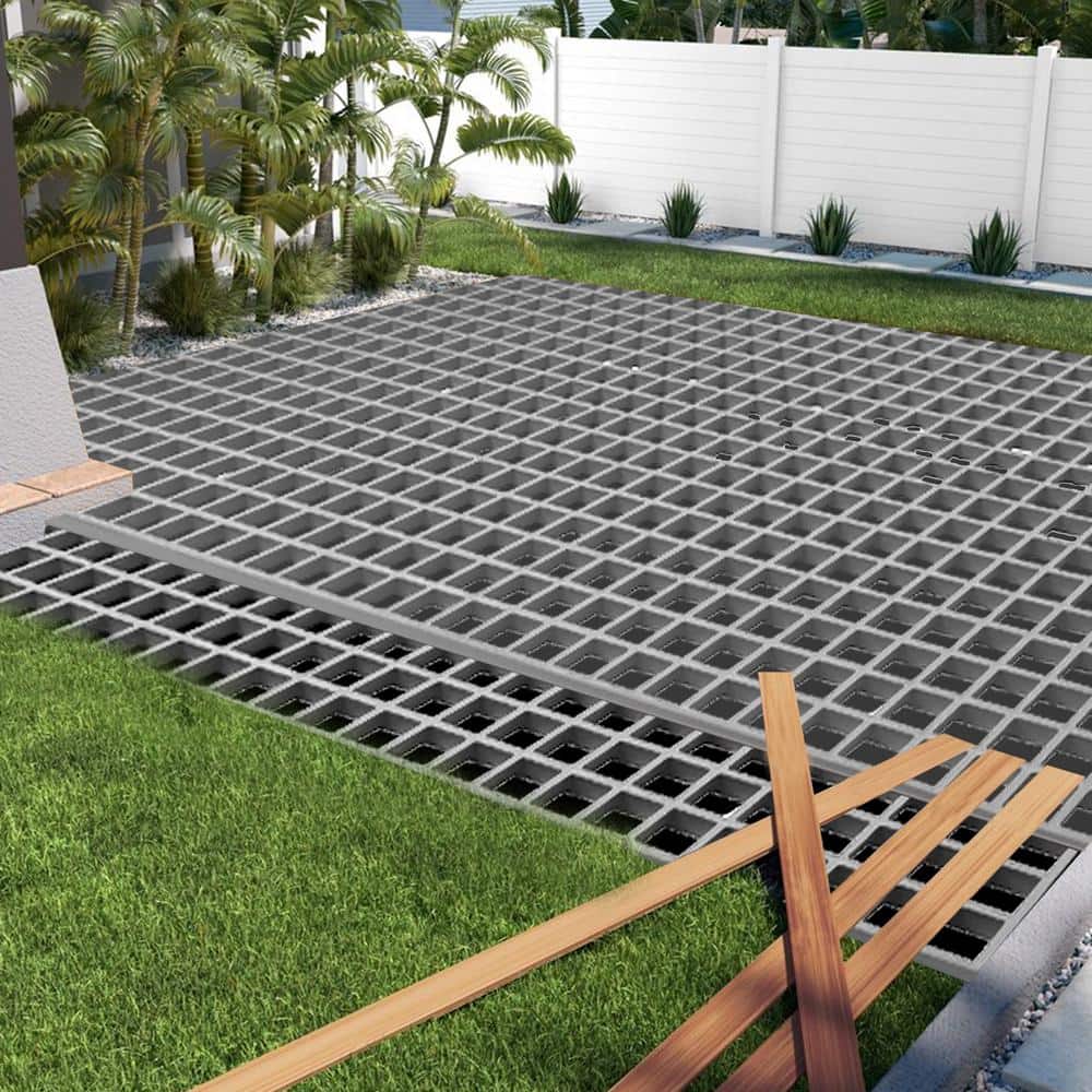 Wellco 2 ft. x4 ft. x1 in.Fiberglass Molded Grating Composite for Floors Outdoor Drain Cover,Paver,1.5 x1.5 x1in, Gray, Gritted