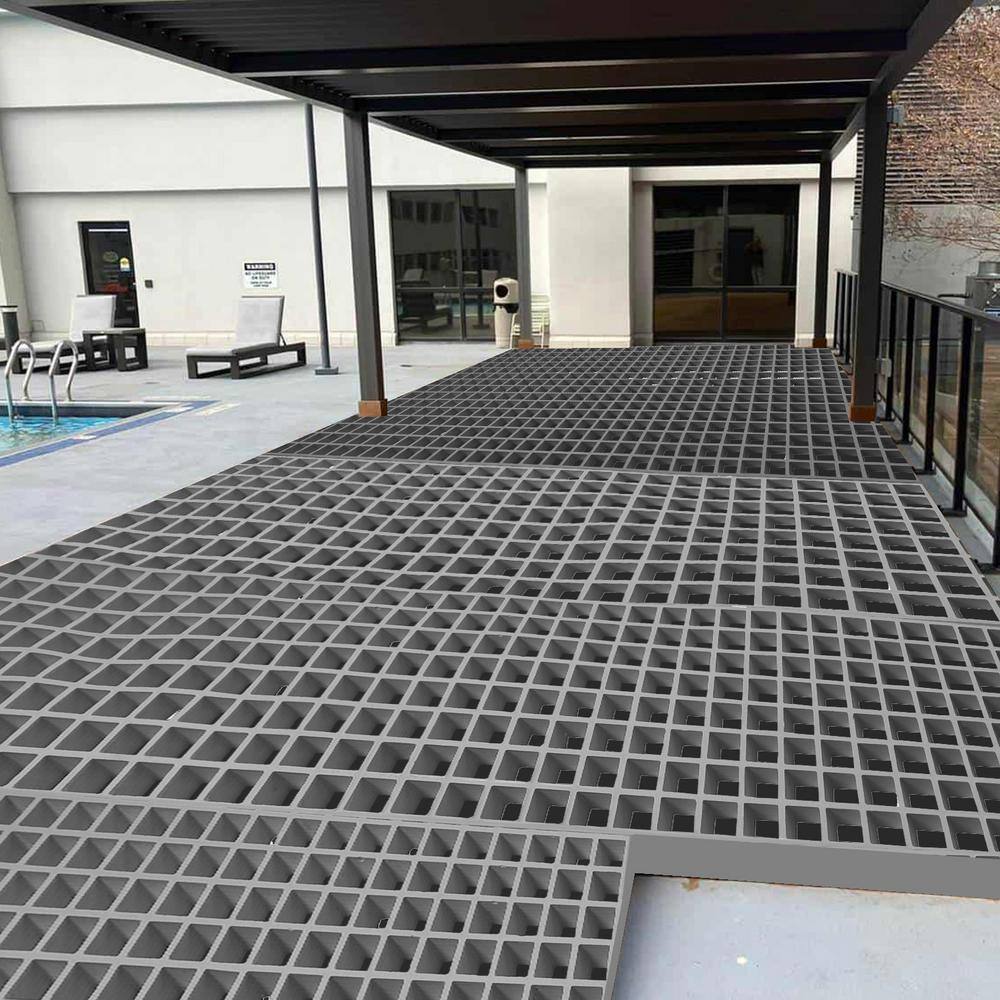 Wellco 2 ft. x4 ft. x1 in.Fiberglass Molded Grating Composite for Floors Outdoor Drain Cover,Paver,1.5 x1.5 x1in, Gray, Gritted