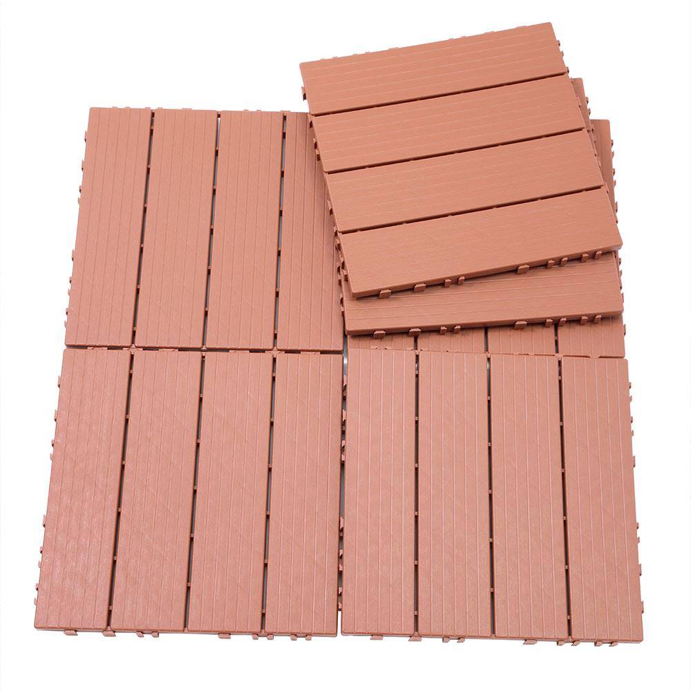 Afoxsos 1 ft. x 1 ft. Mahogany Plastic Interlocking Deck Tiles for Poolside, Backyard, Waterproof, All Weather (44-Pack)