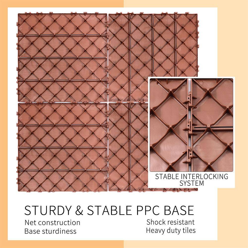 Afoxsos 1 ft. x 1 ft. Mahogany Plastic Interlocking Deck Tiles for Poolside, Backyard, Waterproof, All Weather (44-Pack)