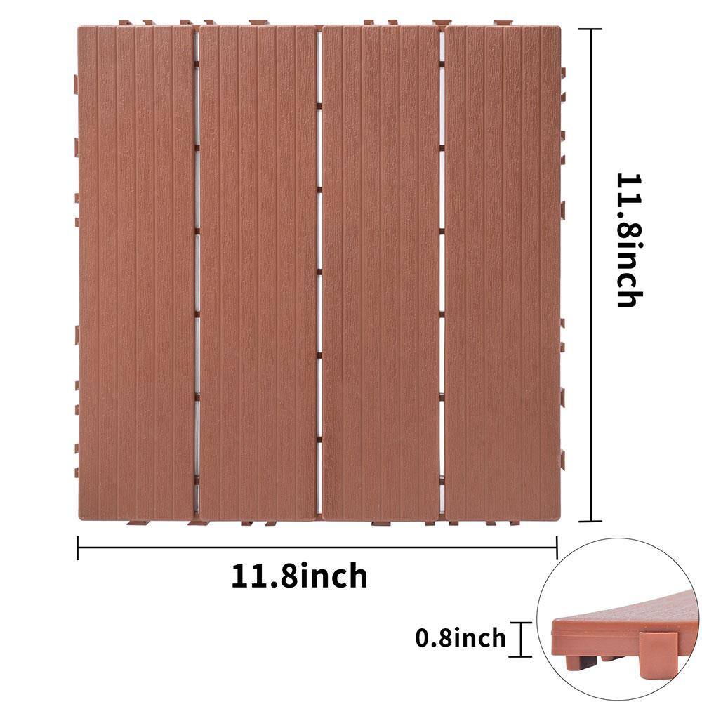 Afoxsos 1 ft. x 1 ft. Mahogany Plastic Interlocking Deck Tiles for Poolside, Backyard, Waterproof, All Weather (44-Pack)