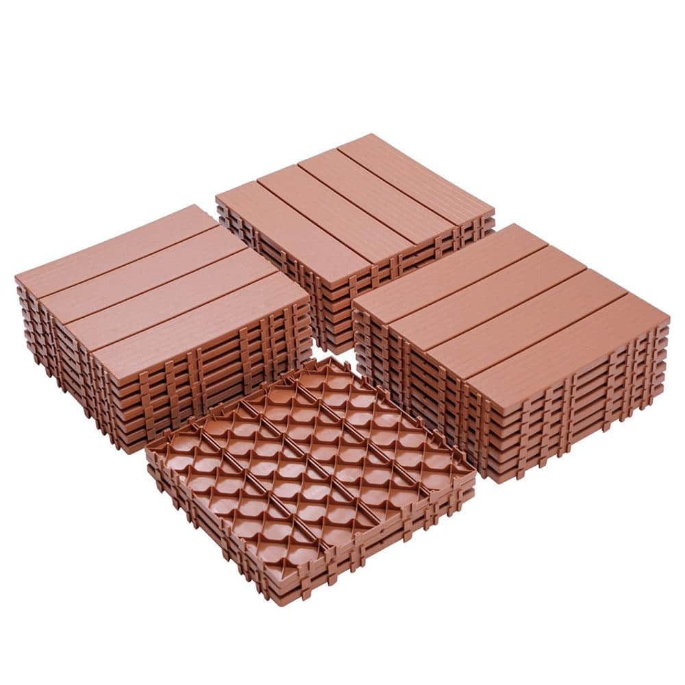 Afoxsos 1 ft. x 1 ft. Mahogany Plastic Interlocking Deck Tiles for Poolside, Backyard, Waterproof, All Weather (44-Pack)