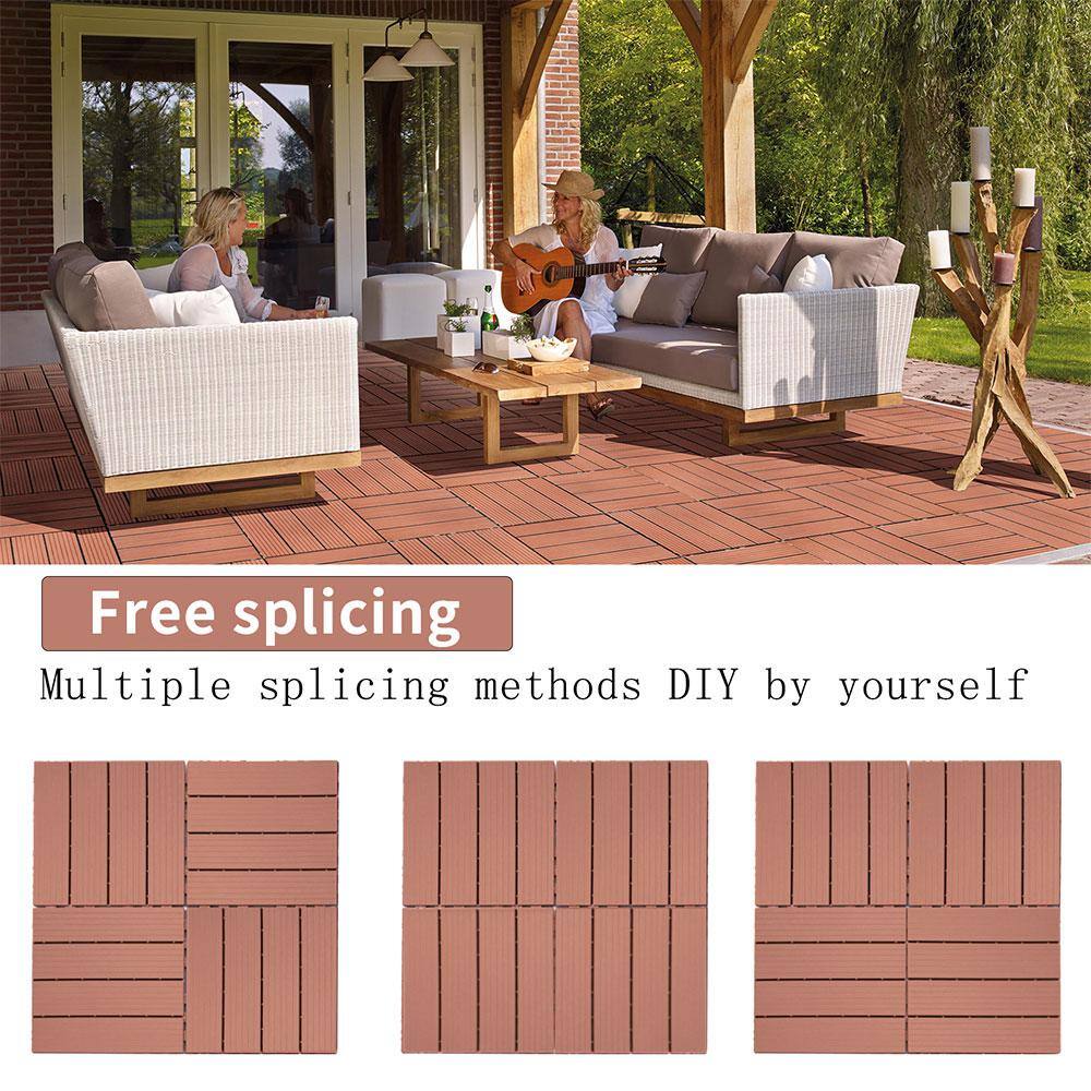 Afoxsos 1 ft. x 1 ft. Mahogany Plastic Interlocking Deck Tiles for Poolside, Backyard, Waterproof, All Weather (44-Pack)