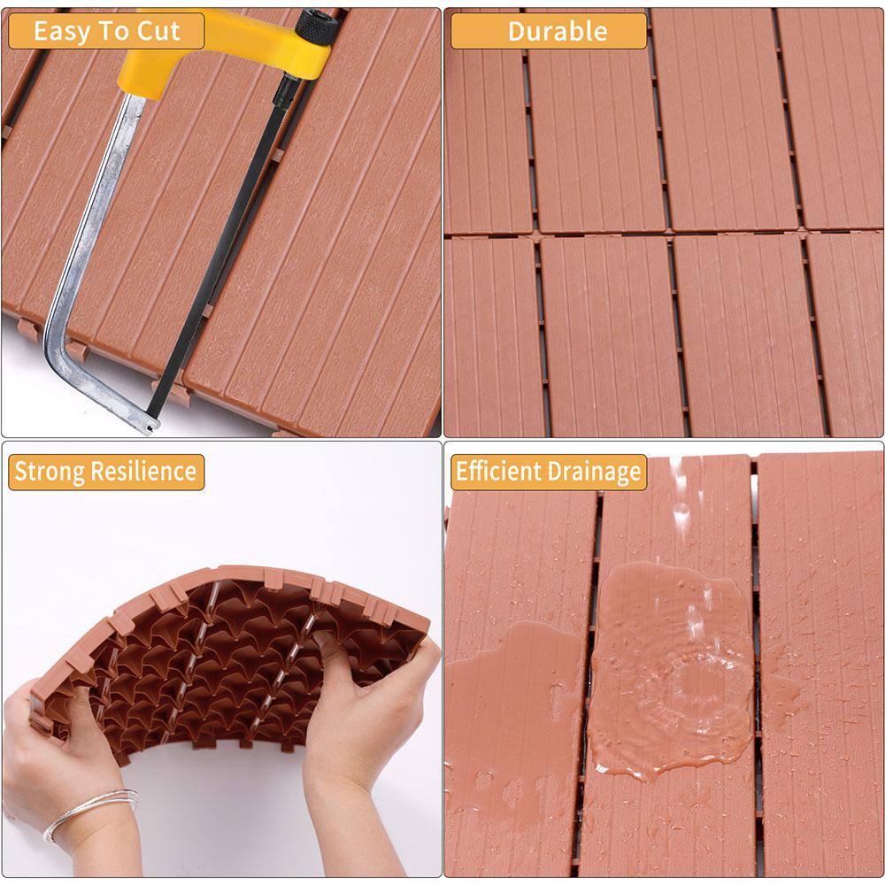 Afoxsos 1 ft. x 1 ft. Mahogany Plastic Interlocking Deck Tiles for Poolside, Backyard, Waterproof, All Weather (44-Pack)