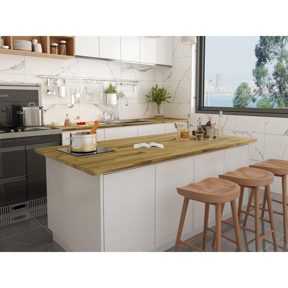 Interbuild 6 ft. L x 25.5 in. D, Acacia Butcher Block Standard Countertop in Light Oak with Square Edge
