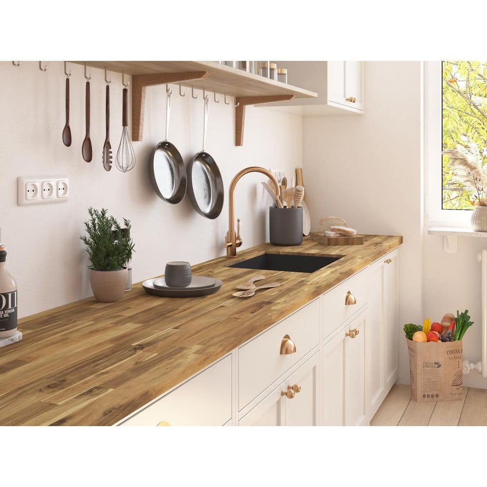 Interbuild 6 ft. L x 25.5 in. D, Acacia Butcher Block Standard Countertop in Light Oak with Square Edge