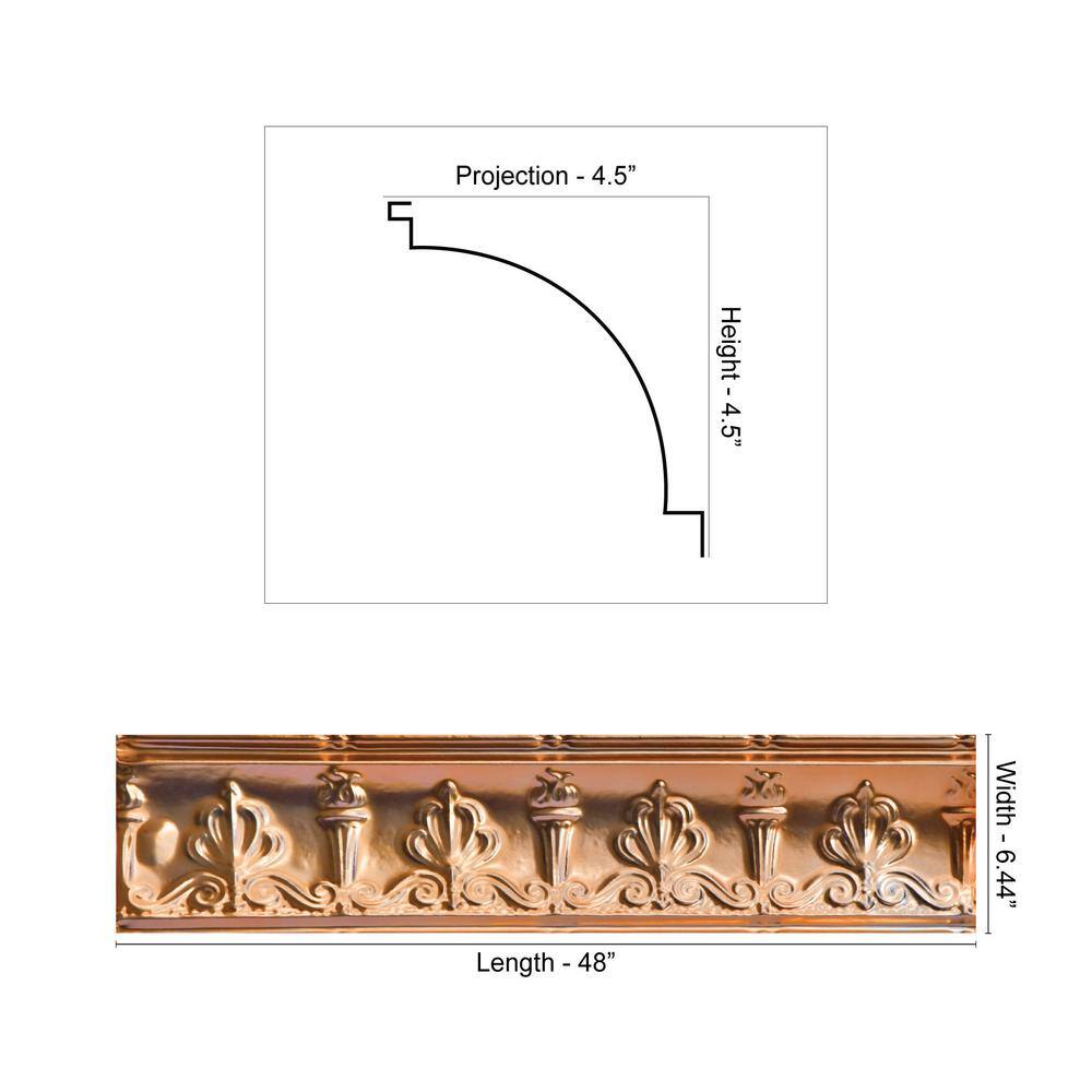 FROM PLAIN TO BEAUTIFUL IN HOURS Moonlit Seashore 0.012 in. x 6.44 in. x 48 in. Metal Bed Moulding Nail-up Tin Cornice in Lincoln Copper (24 Ln.ft./Pack)