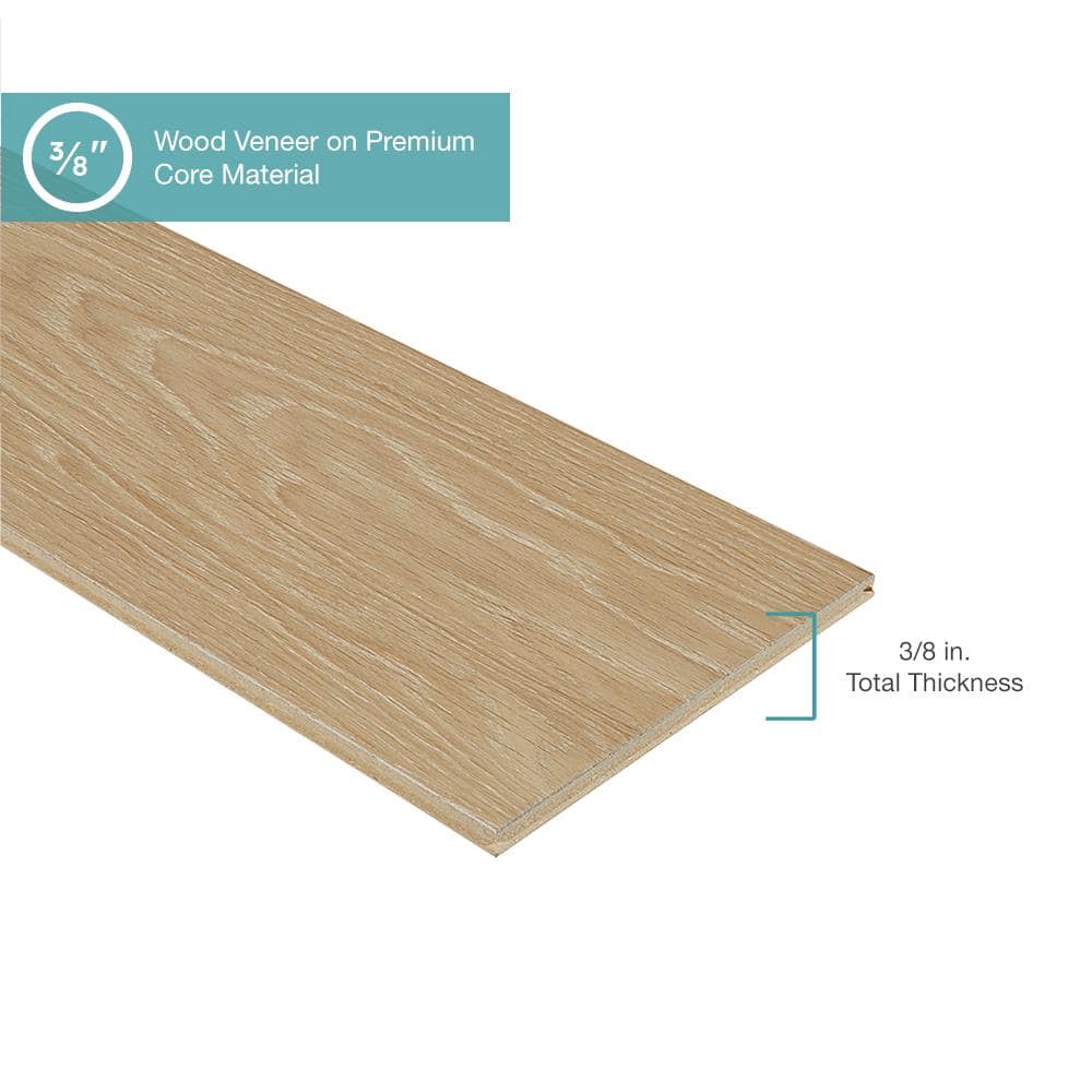Pergo Defense+ Linen Oak 3/8 in. T x 7.5 in. W Click Lock W Brushed Distressed Engineered Hardwood Flooring (24.5 sq.ft./case)