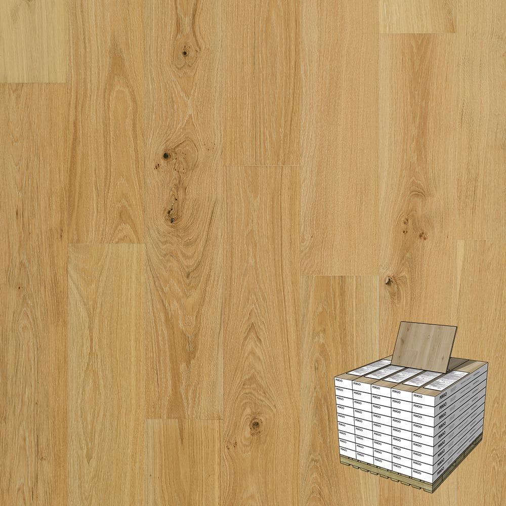 Pergo Defense+ Linen Oak 3/8 in. T x 7.5 in. W Click Lock Distressed Engineered Hardwood Flooring (1104.3 sq.ft./pallet)