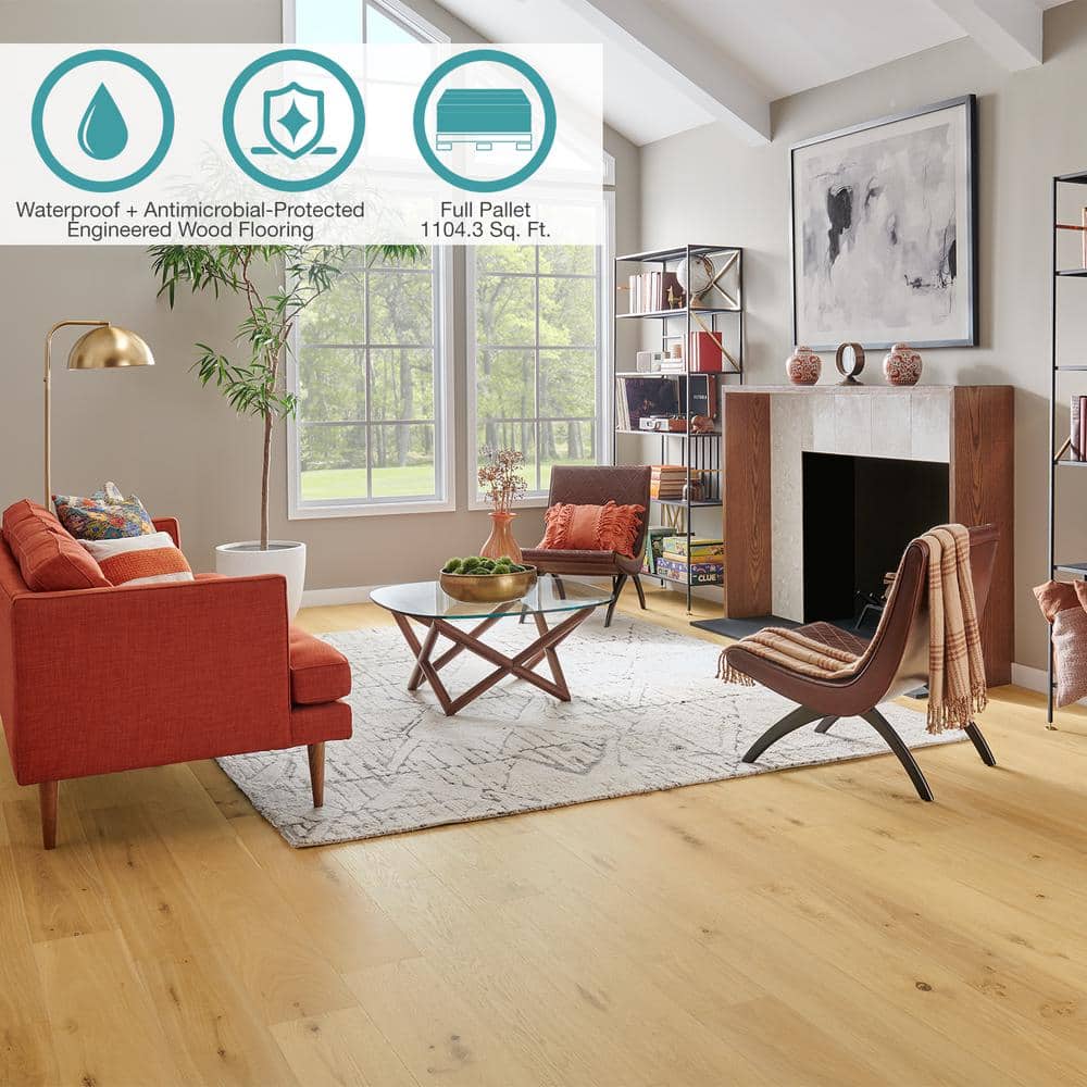 Pergo Defense+ Linen Oak 3/8 in. T x 7.5 in. W Click Lock Distressed Engineered Hardwood Flooring (1104.3 sq.ft./pallet)