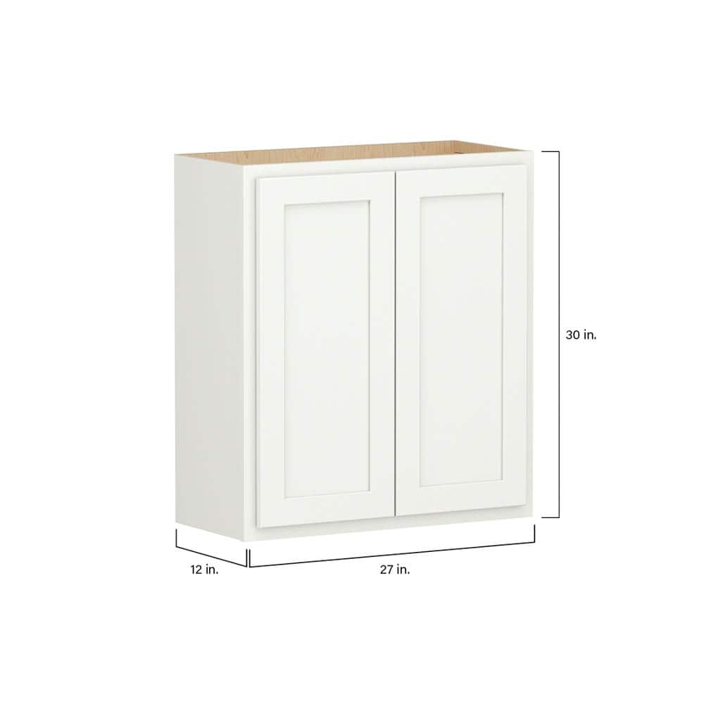 Shaker Partial Overlay 27 in. W x 12 in. D x 30 in. H Plywood Assembled Wall Kitchen Cabinet in Linen White