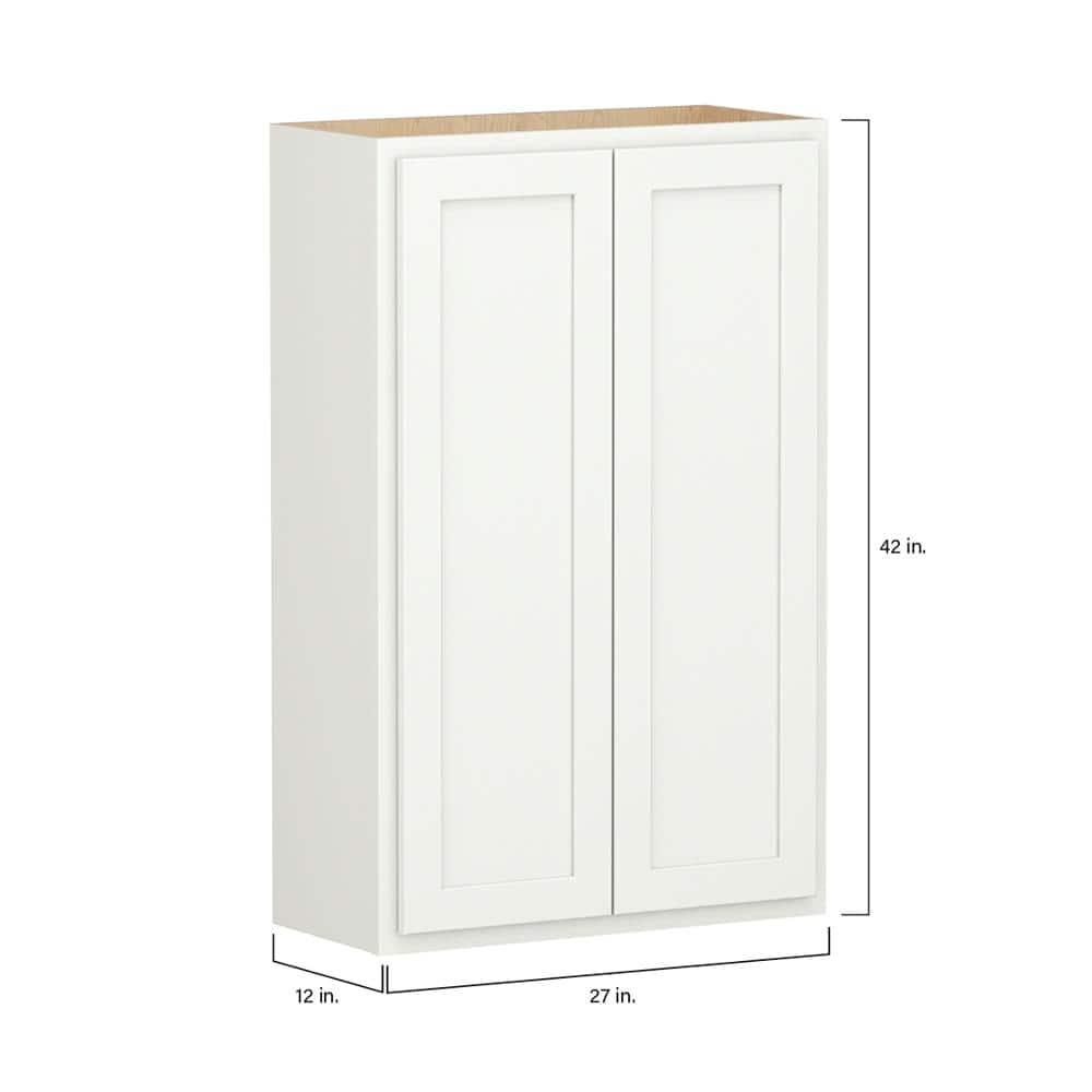 Shaker Partial Overlay 27 in. W x 12 in. D x 42 in. H Plywood Assembled Wall Kitchen Cabinet in Linen White
