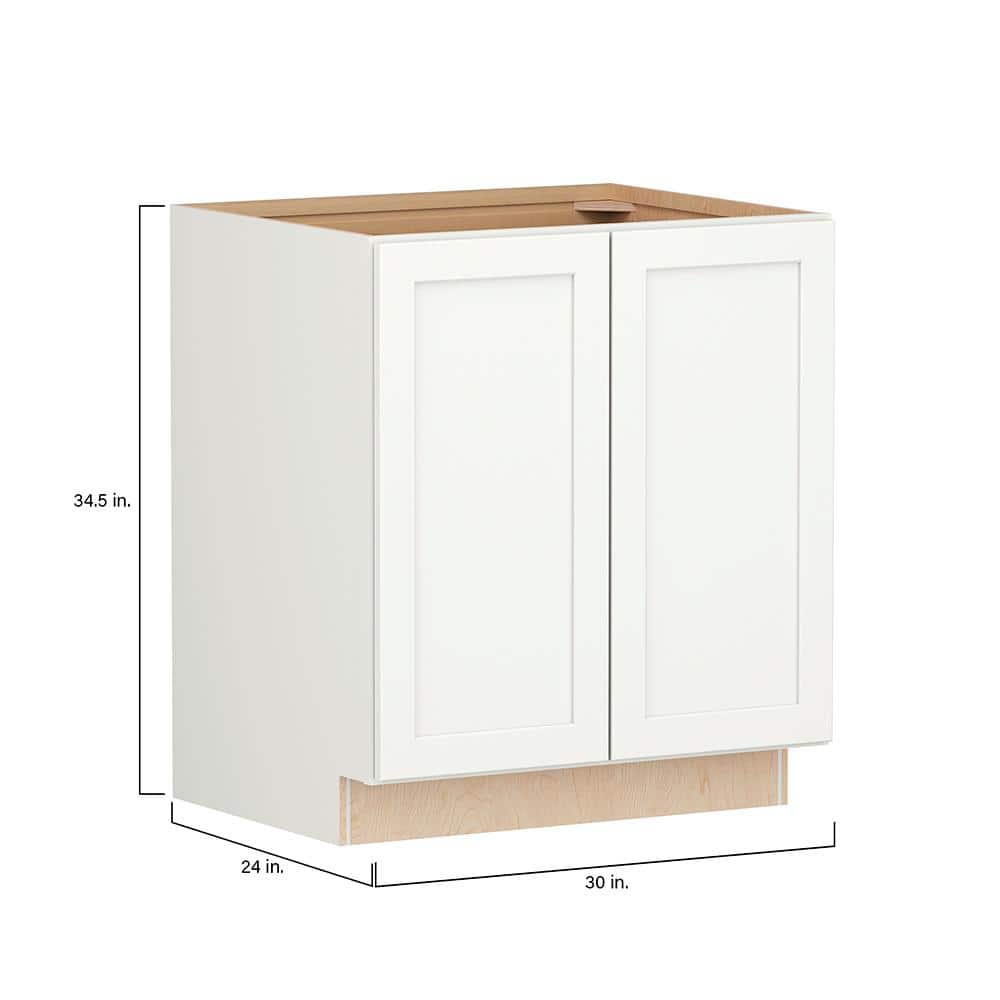 SIMPLY WOODMARK PRO Shaker Full Overlay 30 in. W. x 24 in. D x 34.5 in. H Plywood Assembled Full Height Base Kitchen Cabinet in Linen White
