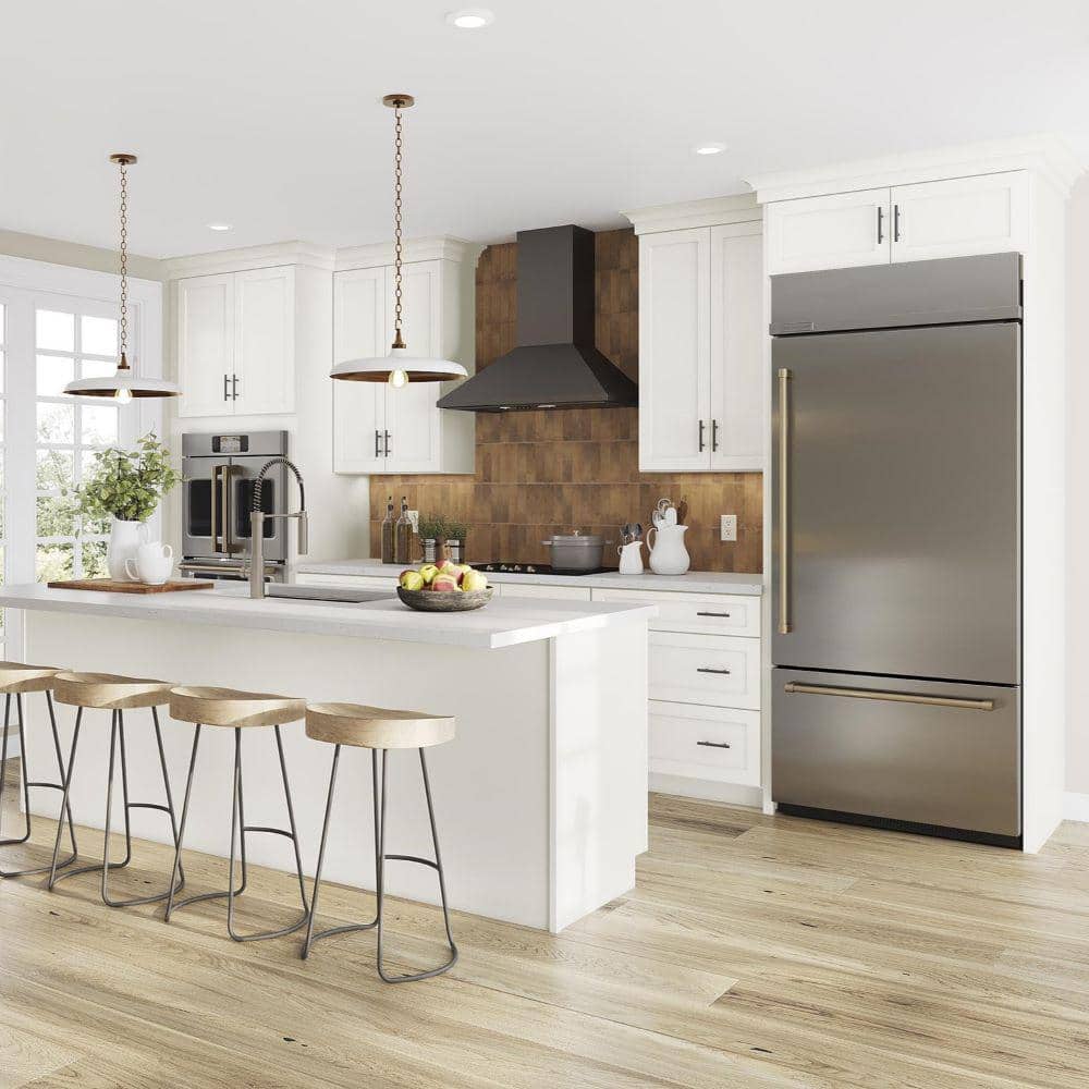 SIMPLY WOODMARK PRO Shaker Full Overlay 30 in. W. x 24 in. D x 34.5 in. H Plywood Assembled Full Height Base Kitchen Cabinet in Linen White