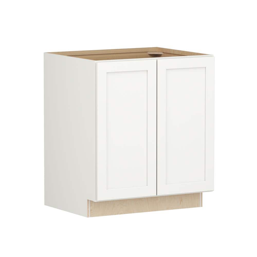 SIMPLY WOODMARK PRO Shaker Full Overlay 30 in. W. x 24 in. D x 34.5 in. H Plywood Assembled Full Height Base Kitchen Cabinet in Linen White