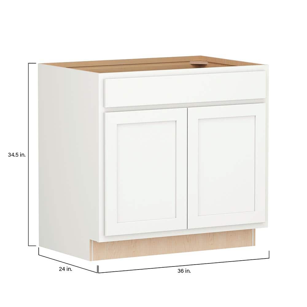 SIMPLY WOODMARK PRO Shaker Partial Overlay 36 in. W x 24 in. D x 34.5 in. H Plywood Assembled Base Kitchen Cabinet in Linen White