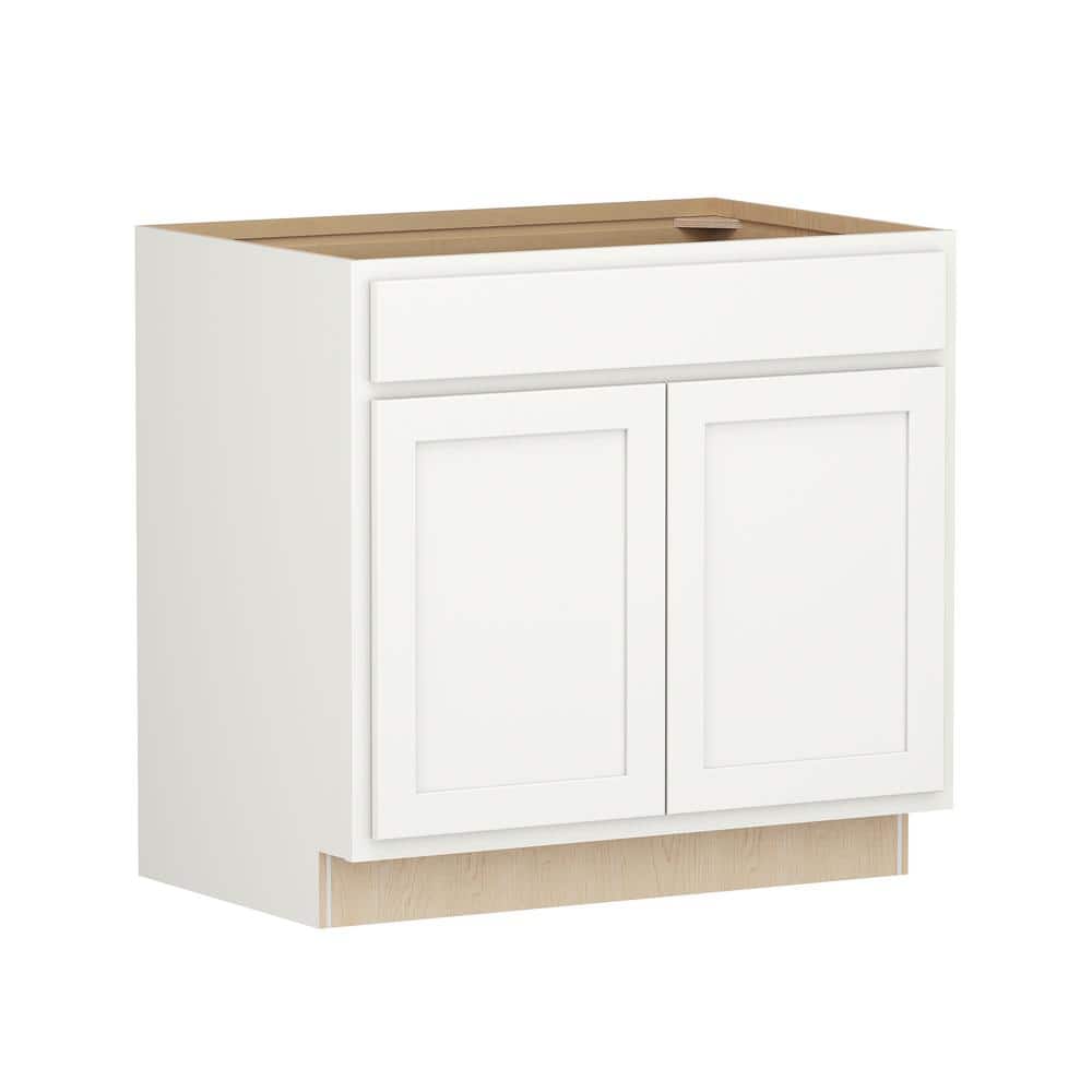 SIMPLY WOODMARK PRO Shaker Partial Overlay 36 in. W x 24 in. D x 34.5 in. H Plywood Assembled Base Kitchen Cabinet in Linen White