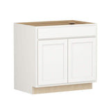 SIMPLY WOODMARK PRO Shaker Partial Overlay 36 in. W x 24 in. D x 34.5 in. H Plywood Assembled Base Kitchen Cabinet in Linen White