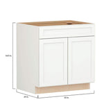 SIMPLY WOODMARK PRO Shaker Full Overlay 33 in. W x 24 in. D x 34.5 in. H Plywood Assembled Sink Base Kitchen Cabinet in Linen White