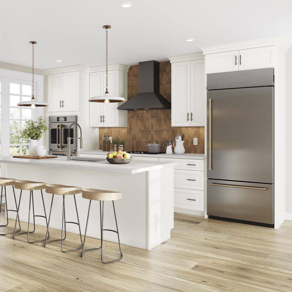 SIMPLY WOODMARK PRO Shaker Full Overlay 33 in. W x 24 in. D x 34.5 in. H Plywood Assembled Sink Base Kitchen Cabinet in Linen White