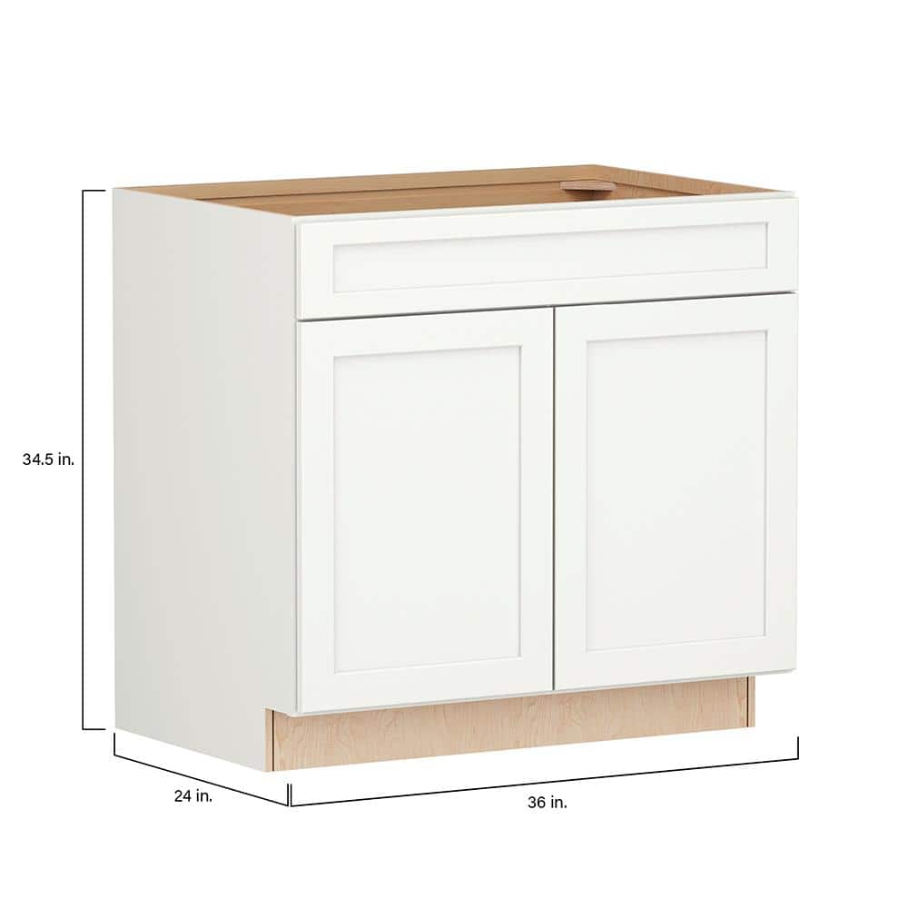 SIMPLY WOODMARK PRO Shaker Full Overlay 36 in. W x 24 in. D x 34.5 in. H Plywood Assembled Sink Base Kitchen Cabinet in Linen White