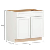 SIMPLY WOODMARK PRO Shaker Full Overlay 36 in. W x 24 in. D x 34.5 in. H Plywood Assembled Sink Base Kitchen Cabinet in Linen White