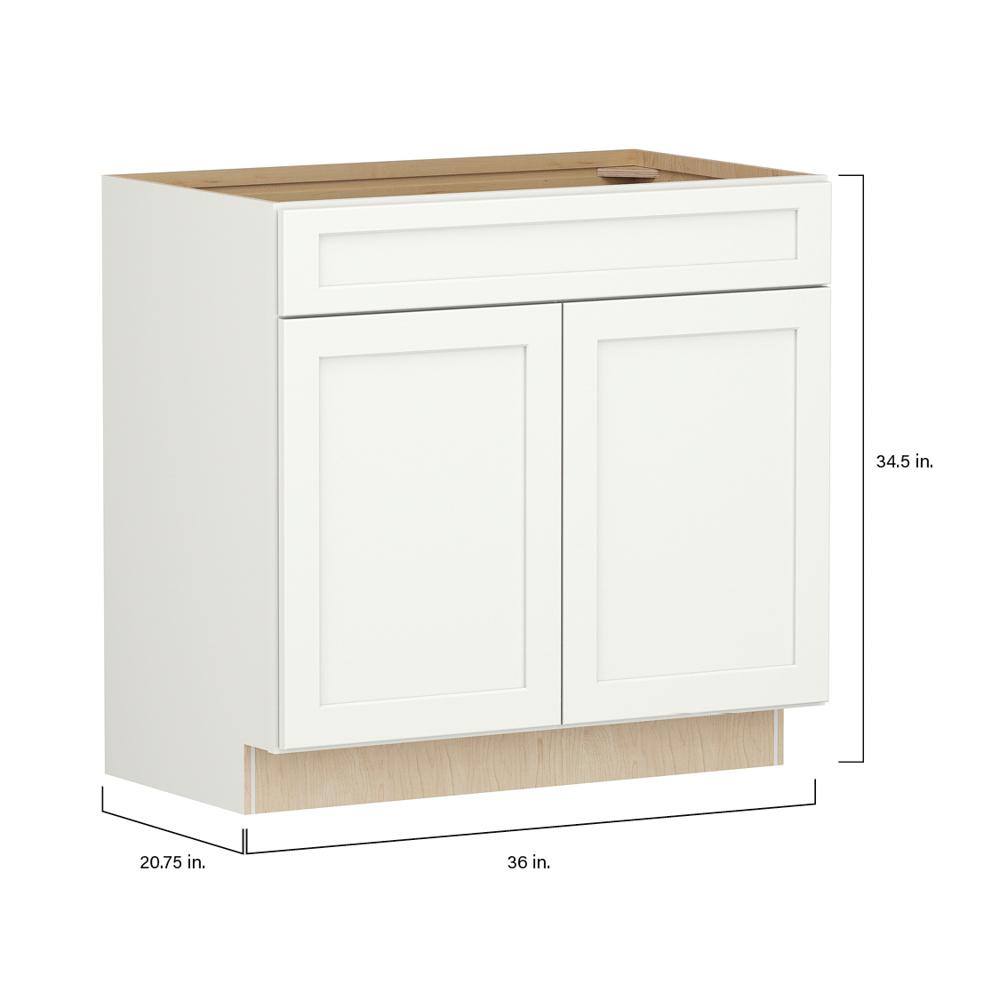 SIMPLY WOODMARK PRO Shaker Full Overlay 36 in. W x 20.75 in. D x 34.5 in. H Plywood Assembled Vanity Sink Base Bath Cabinet in Linen White