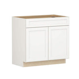 SIMPLY WOODMARK PRO Shaker Full Overlay 36 in. W x 20.75 in. D x 34.5 in. H Plywood Assembled Vanity Sink Base Bath Cabinet in Linen White