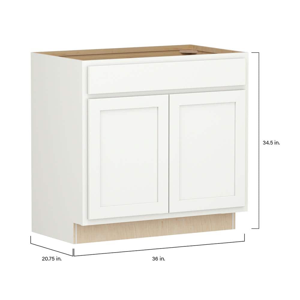 SIMPLY WOODMARK PRO Shaker Partial Overlay 36 in W x 20.75 in D x 34.5 in H Plywood Assembled Vanity Sink Base Bath Cabinet in Linen White