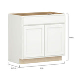 SIMPLY WOODMARK PRO Shaker Partial Overlay 36 in W x 20.75 in D x 34.5 in H Plywood Assembled Vanity Sink Base Bath Cabinet in Linen White