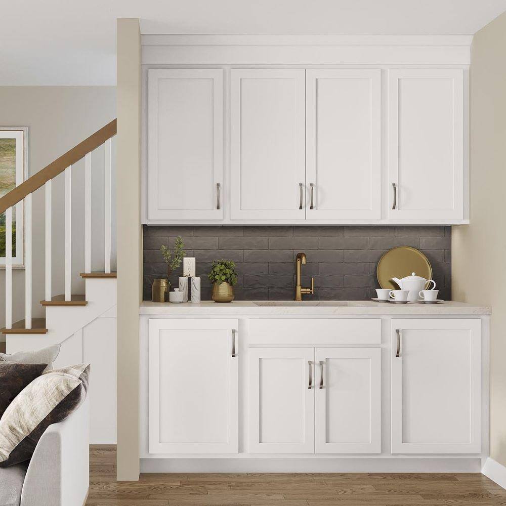SIMPLY WOODMARK PRO Shaker Partial Overlay 12 in. W x 12 in. D x 42 in. H Plywood Assembled Wall Kitchen Cabinet in Linen White