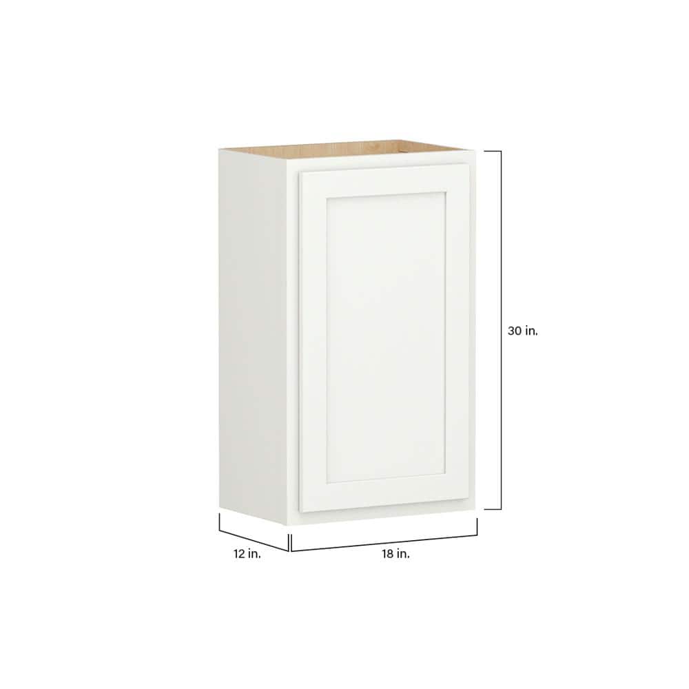 SIMPLY WOODMARK PRO Shaker Partial Overlay 18 in. W x 12 in. D x 30 in. H Plywood Assembled Wall Kitchen Cabinet in Linen White