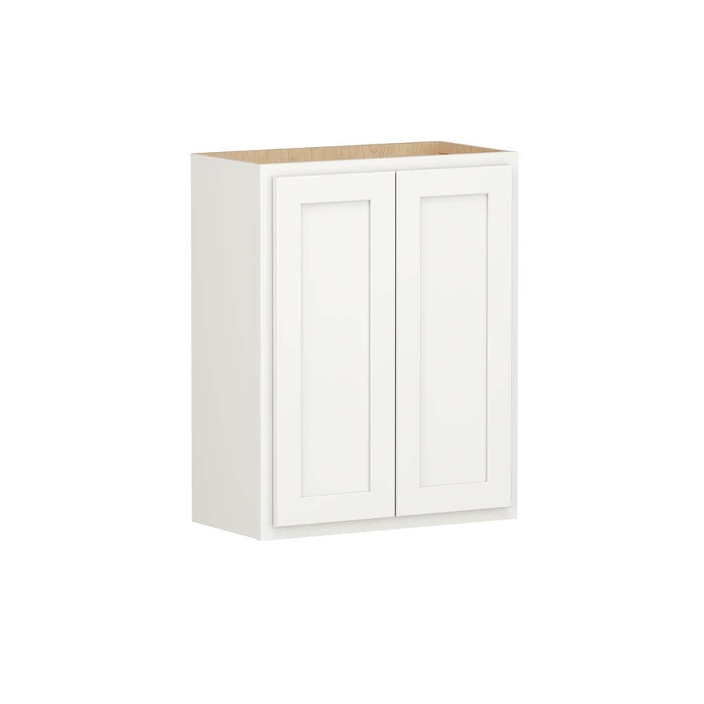 SIMPLY WOODMARK PRO Shaker Partial Overlay 24 in. W x 12 in. D x 30 in. H Plywood Assembled Wall Kitchen Cabinet in Linen White