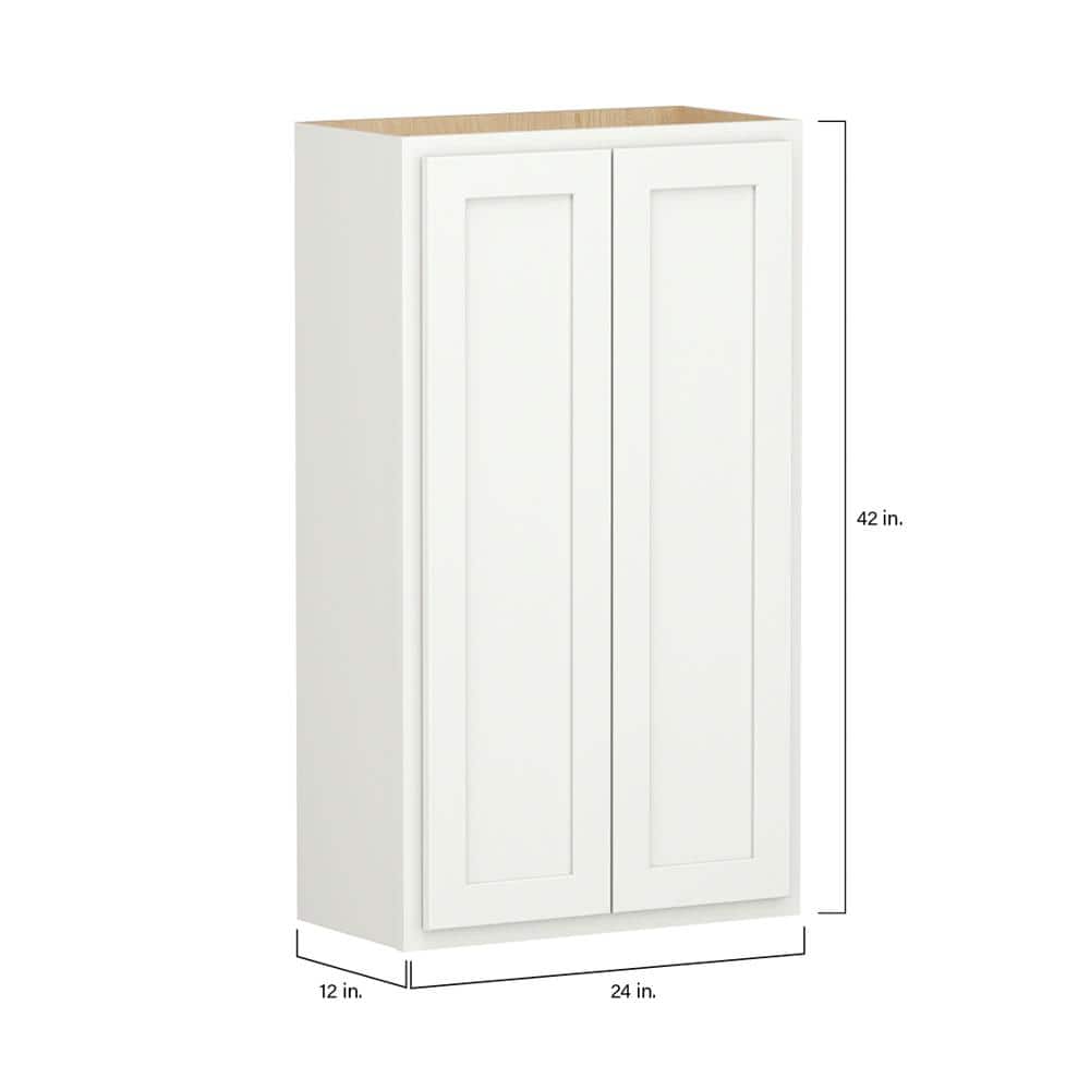 SIMPLY WOODMARK PRO Shaker Partial Overlay 24 in. W x 12 in. D x 42 in. H Plywood Assembled Wall Kitchen Cabinet in Linen White